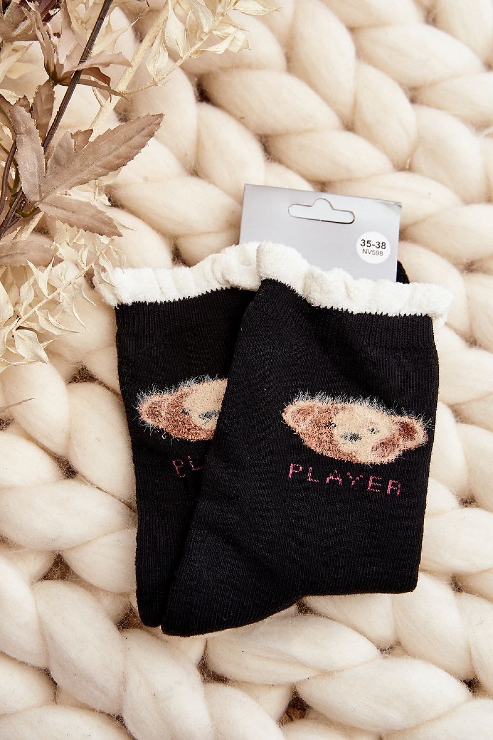 Elegant cotton socks designed for women with a playful teddy bear motif from Step in Style, ideal for stylish comfort during chilly weather.