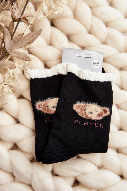 Elegant cotton socks designed for women with a playful teddy bear motif from Step in Style, ideal for stylish comfort during chilly weather.