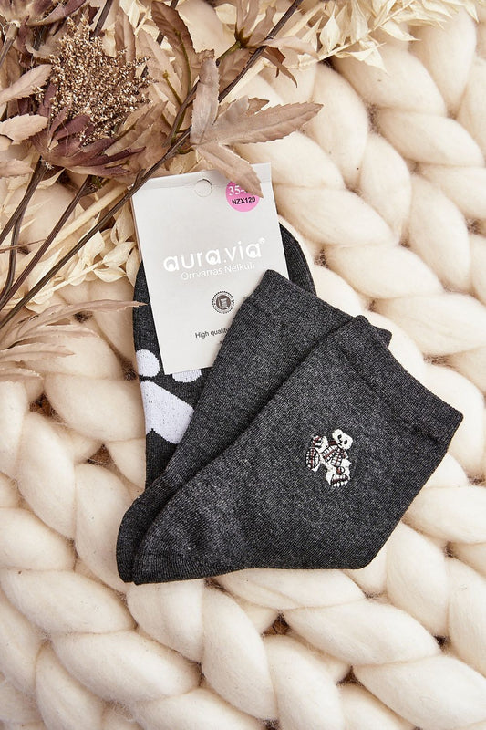 Luxury women's cotton ankle socks with heart and teddy bear design by Step in Style, perfect for winter gifting.