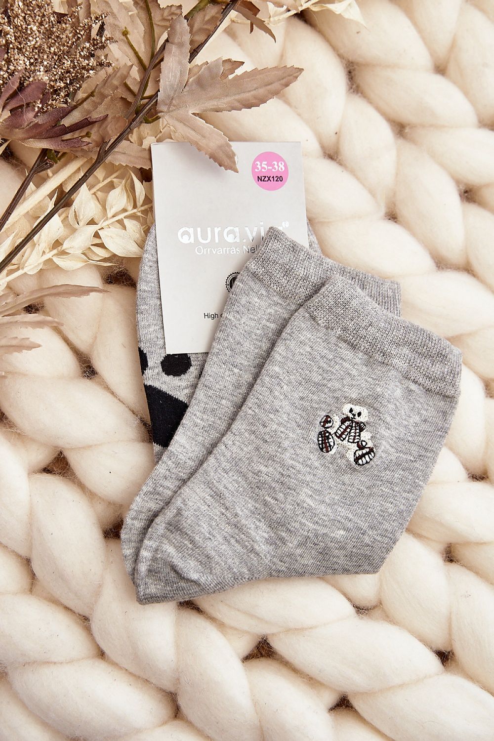 Fashionable women's ankle socks in soft cotton blend, adorned with hearts and a teddy bear, offered by Step in Style.