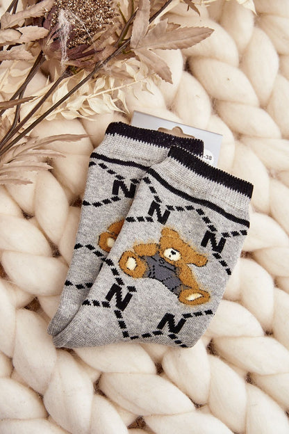 Luxurious women's cotton socks with teddy bear patch by Step in Style, perfect for keeping warm on cold days.