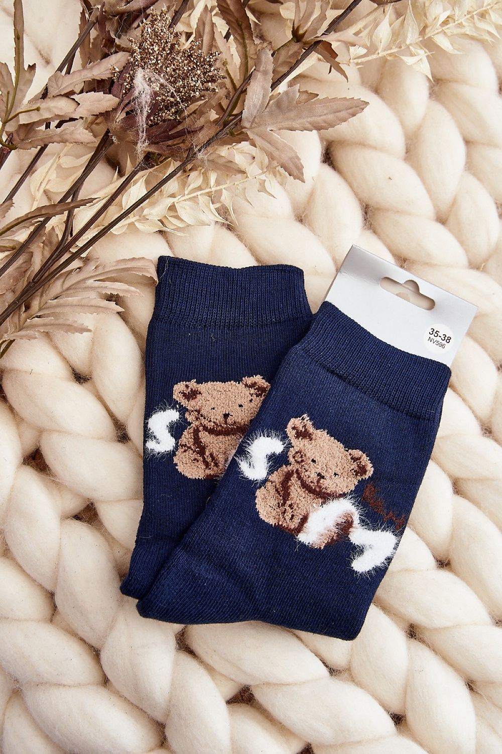 Luxury warm women's cotton teddy bear socks by Step in Style, crafted with 85% cotton for ultimate comfort on cold days.