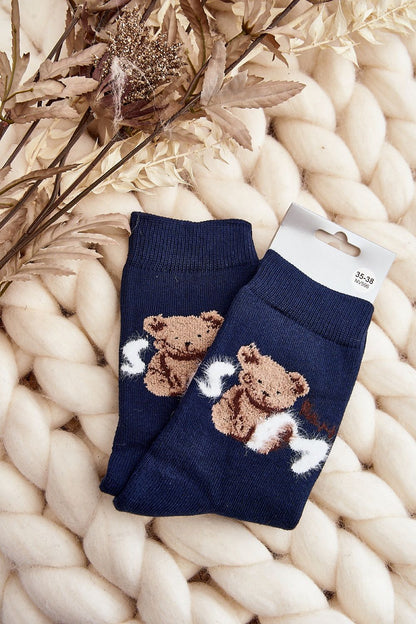 Luxury warm women's cotton teddy bear socks by Step in Style, crafted with 85% cotton for ultimate comfort on cold days.