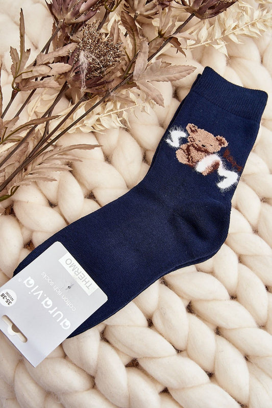 Elegant close-up of women's teddy bear socks by Step in Style, featuring a stylish patch design and lightweight ribbing.
