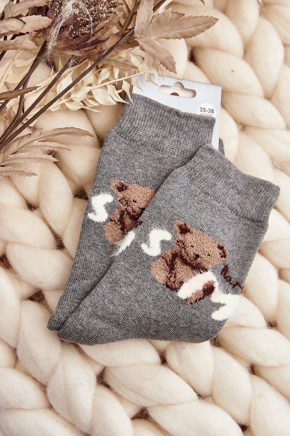Cozy warm women's cotton socks with a teddy bear design, available from Step in Style.