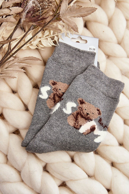 Cozy warm women's cotton socks with a teddy bear design, available from Step in Style.