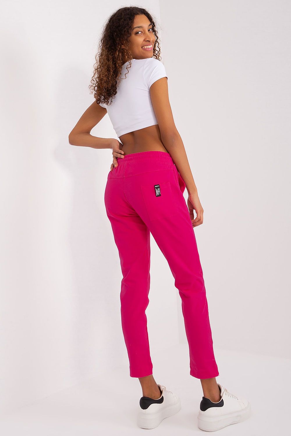 Back pocket detail of luxury women's cotton blend sweatpants by Relevance, ideal for casual wear and active lifestyles.