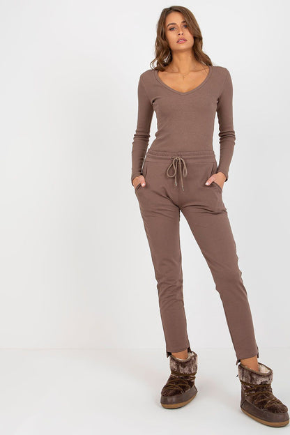Elegant tapered leg sweatpants for women by Relevance, showcasing a blend of cotton and spandex for breathability.
