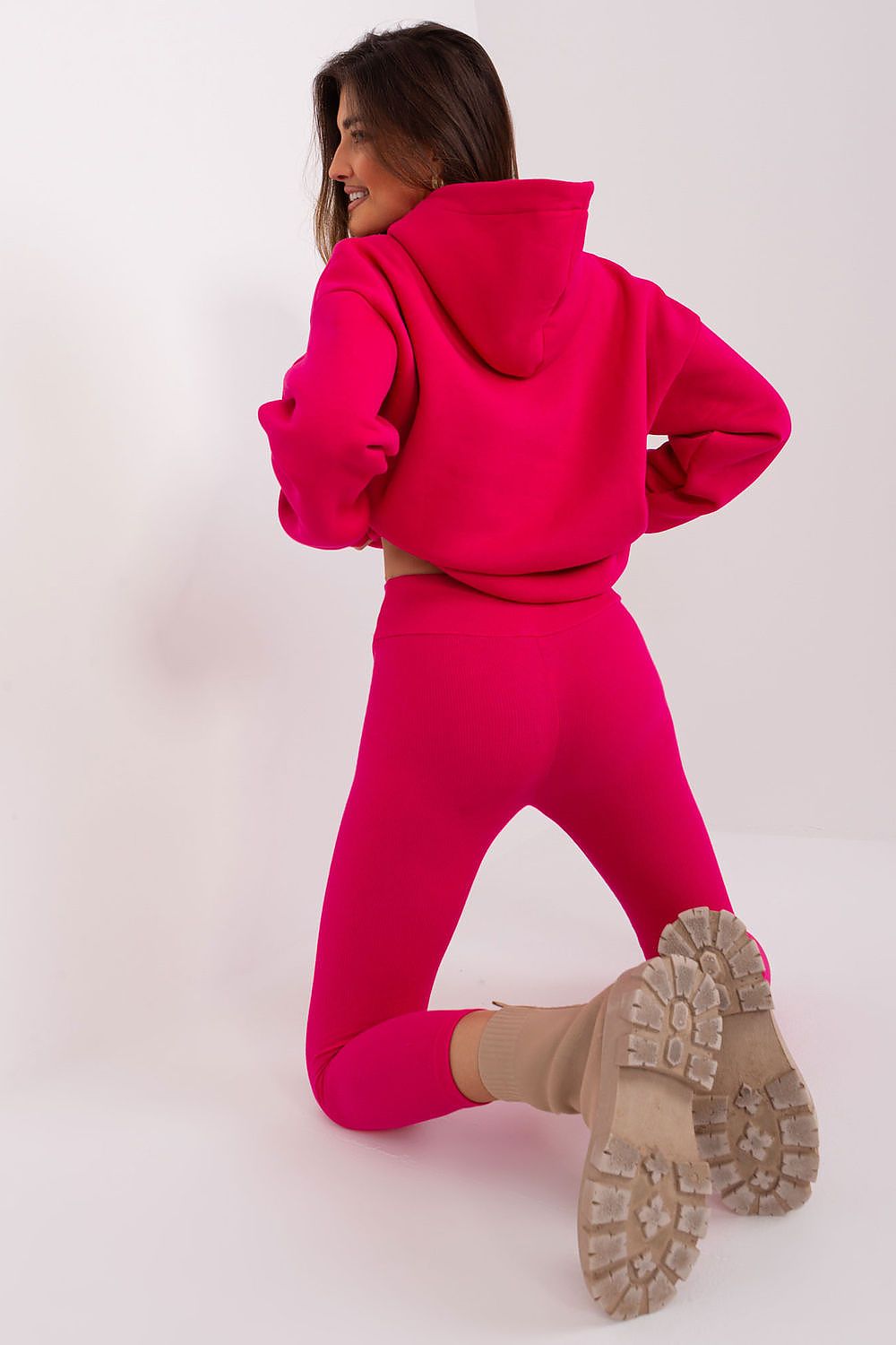 Luxury women's cotton-spandex 2-piece set by Relevance featuring a stylish sweatshirt and ribbed high-rise leggings.