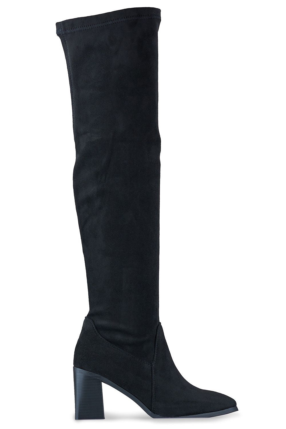 Close-up view of PRIMO Classic Women's Eco-Suede Heel Boots showcasing its soft eco-suede fabric and stylish design, ideal for sophisticated footwear collections.