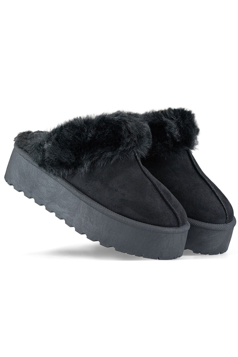 Chic PRIMO eco-suede slippers for women, highlighting a plush fur lining and a fashionable 4.5cm rubber platform.