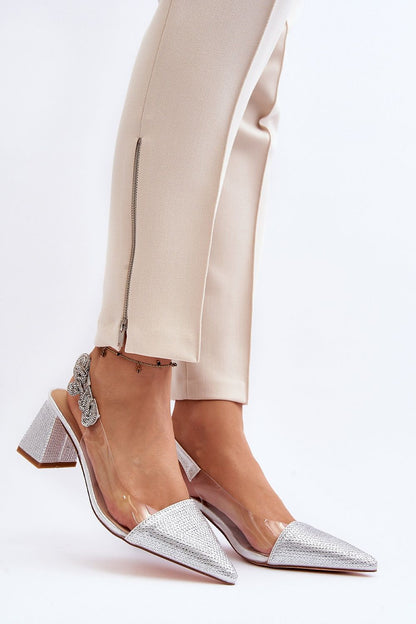 Elegant block heel pumps adorned with sparkling crystals, featuring a comfortable natural leather insole by Step in Style, perfect for evening outings.