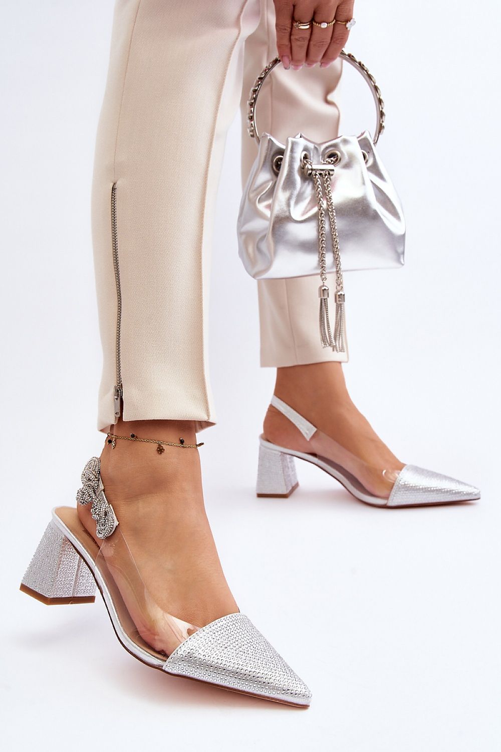 Elegant block heel pumps from Step In Style adorned with sparkling crystals and a comfortable natural leather insole, perfect for sophisticated evening outings.