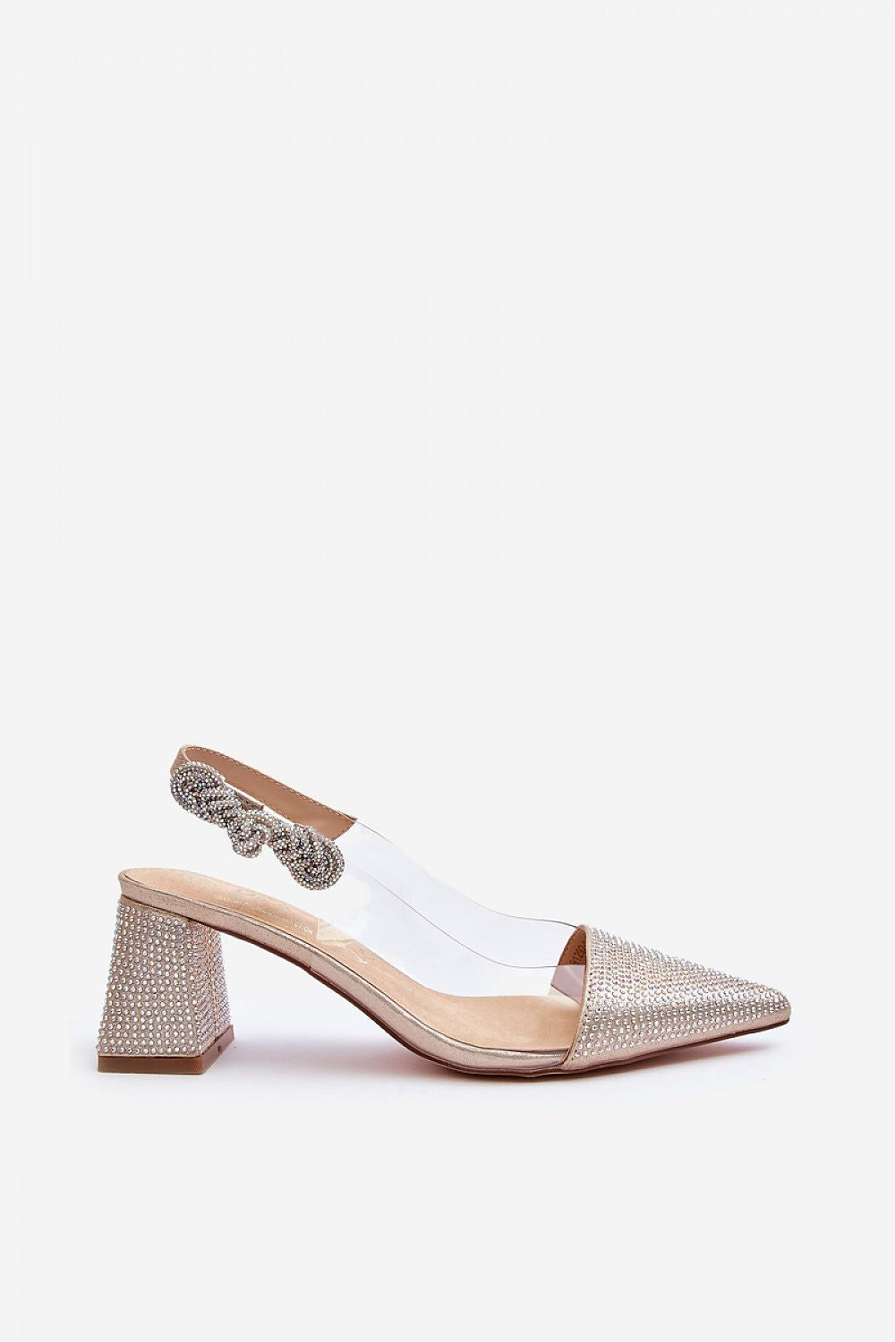 Chic block heel pumps from Step In Style showcased on an elegant surface, highlighting the exquisite crystal embellishments and refined craftsmanship.