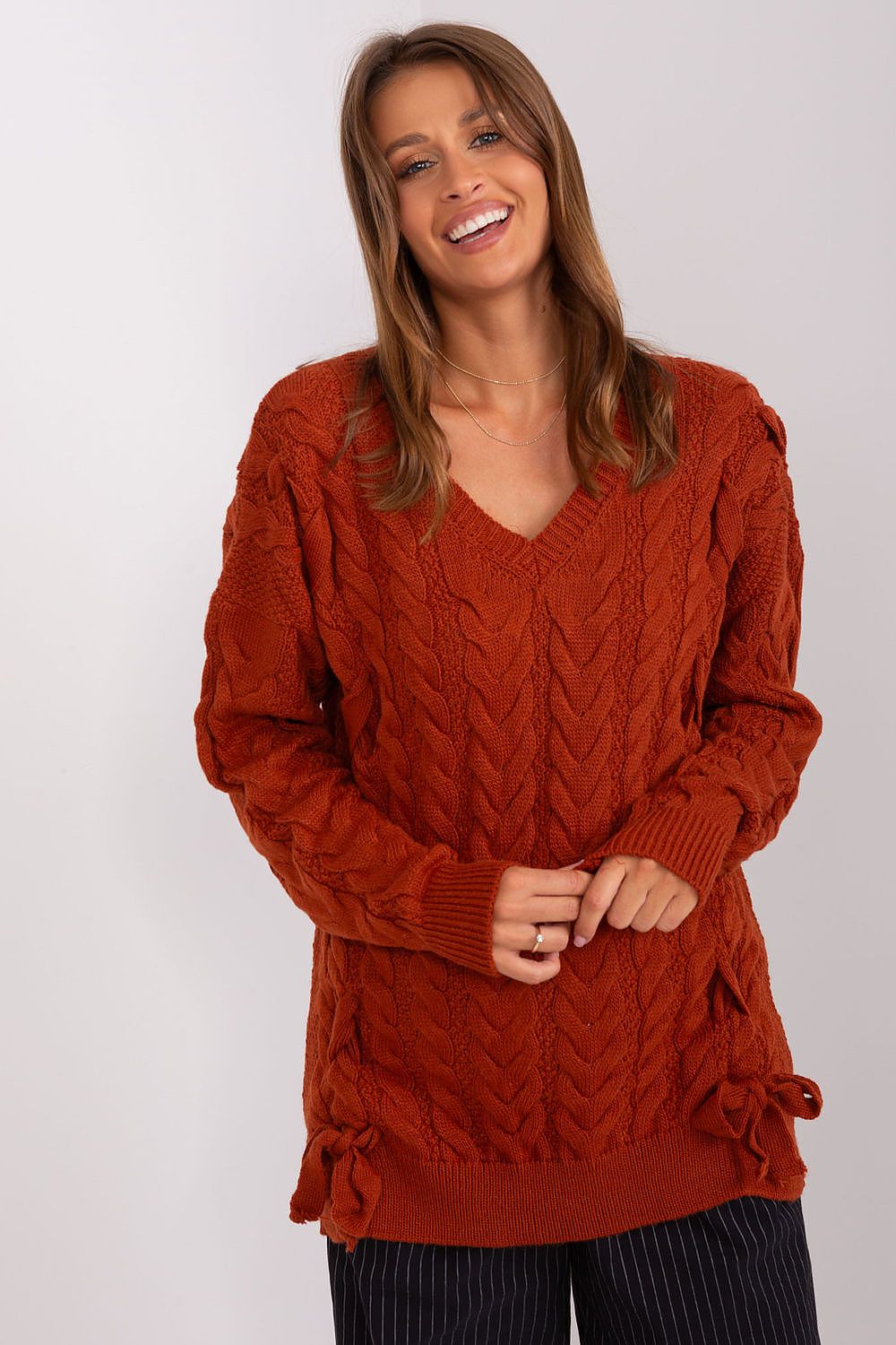 Stylish Badu women's acrylic wool sweater with heart neckline and long sleeves, ideal for both casual and more sophisticated occasions.