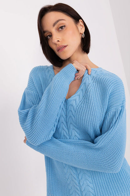 Badu's Women's V Neck Sweater displayed on a model, highlighting its chic design and versatility for both work and casual outings.