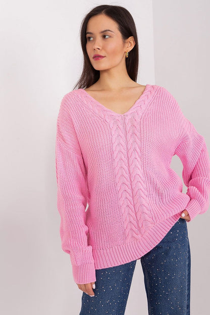 Elegant women's variegated texture acrylic wool sweater by Badu, featuring a classic V neckline and long sleeves, perfect for sophisticated everyday styling.