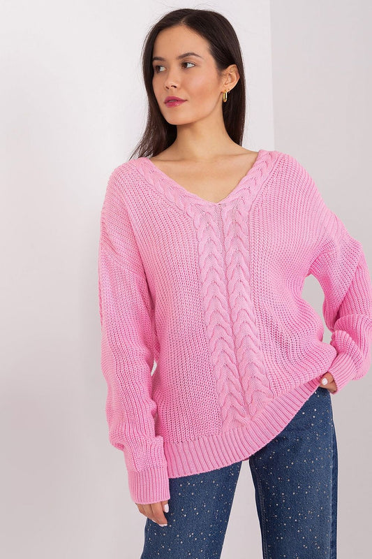 Elegant women's variegated texture acrylic wool sweater by Badu, featuring a classic V neckline and long sleeves, perfect for sophisticated everyday styling.