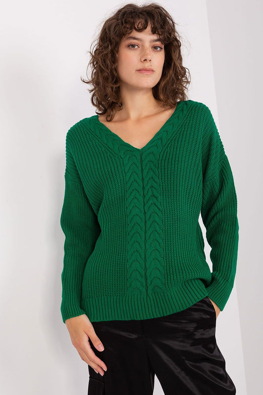 Elegant women's jumper by Badu featuring a variegated texture and classic V neck design, crafted from a luxurious acrylic and wool blend.