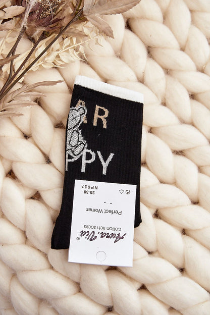 Luxury women's ankle socks by Step in Style featuring a charming teddy bear design, crafted from a warm cotton blend, perfect for gifts and colder days.