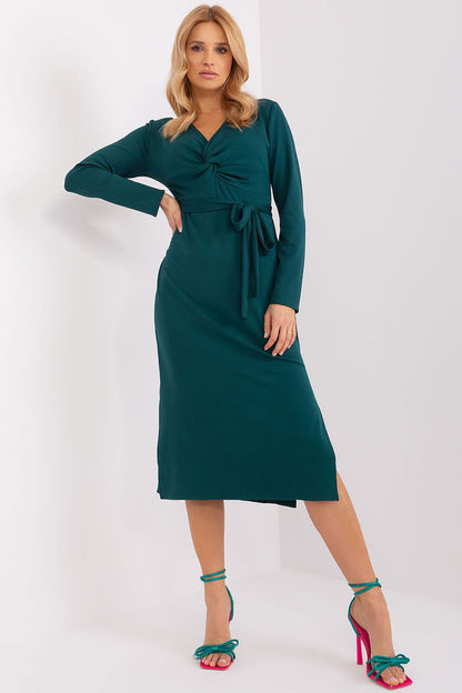 Luxurious view of the Lakerta long sleeve daydress featuring a heart neckline, perfect for sophisticated occasions.