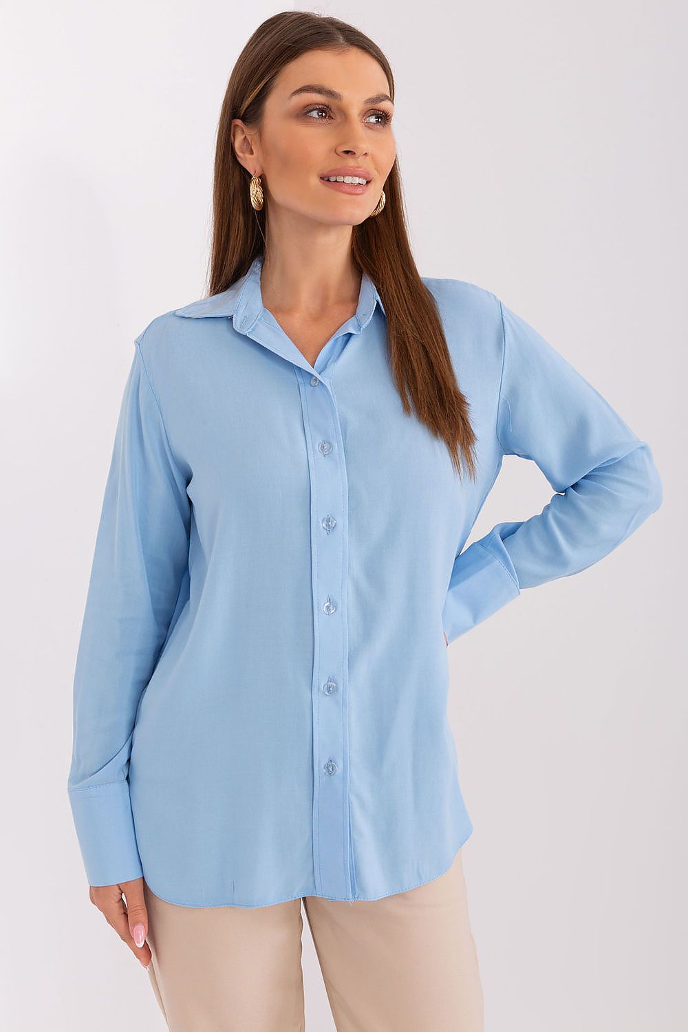 Elegant Luxury Women's Long Sleeve Buttoned Shirt from Lakerta, featuring a classic collar and exquisite 100% Viscose fabric.