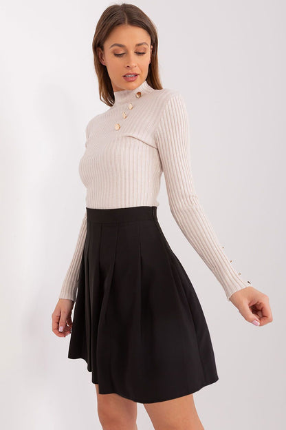 Full length image of a stylish flared skirt by Lakerta, made from a premium cotton blend with decorative pleats, ideal for sophisticated ensembles.