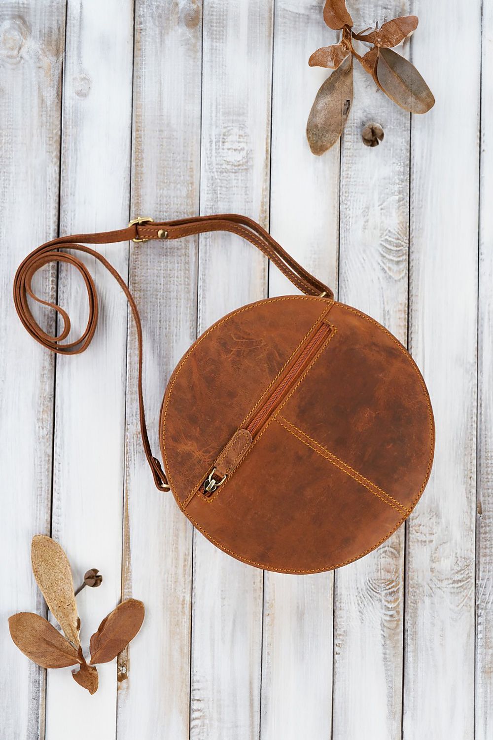 Close-up of Galanter Aged Natural Leather Women's Handbag highlighting the vintage texture and unique character.