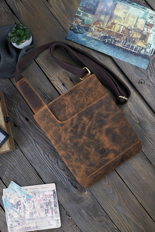 Galanter aged natural leather shoulder bag showcasing its stylish design with an adjustable braided strap, perfect for an elegant everyday accessory.
