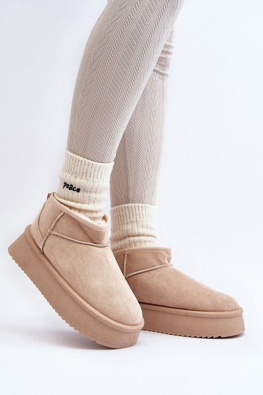 Step in style Women's Eco-Suede Snow Boots featuring luxurious thick fur insulation, 4.5cm platform, and chic low ankle design, perfect for fashionable winter comfort.