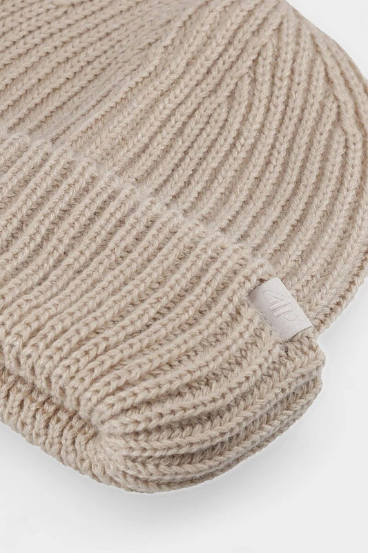 Elegant 4F men's beanie with turn-up cuff, crafted from a luxurious blend of 50% acrylic and 50% polyester, perfect for adding warmth and style during cold weather.
