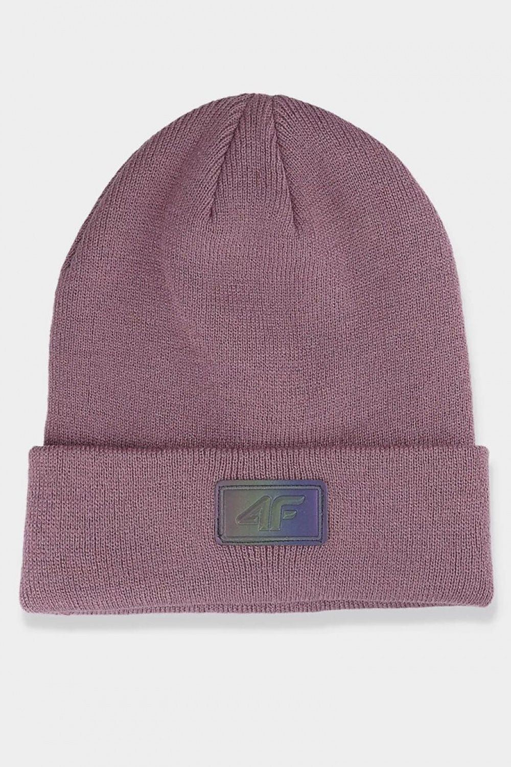 4F Luxury Acrylic Beanie Hat in soft mauve colour with rolled cuff design, ideal for stylish cold weather protection.