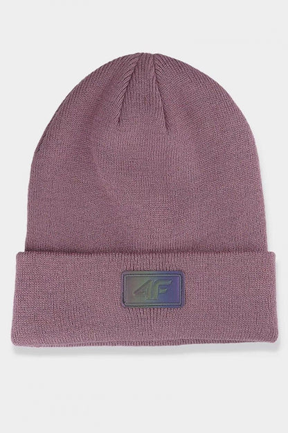 4F Luxury Acrylic Beanie Hat in soft mauve colour with rolled cuff design, ideal for stylish cold weather protection.