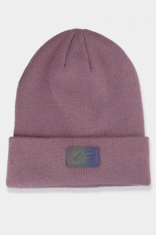 4F Luxury Acrylic Beanie Hat in soft mauve colour with rolled cuff design, ideal for stylish cold weather protection.