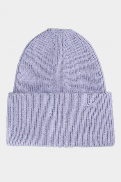Luxurious purple beanie hat by 4F, crafted from eco-friendly recycled materials featuring a stylish folded cuff design.