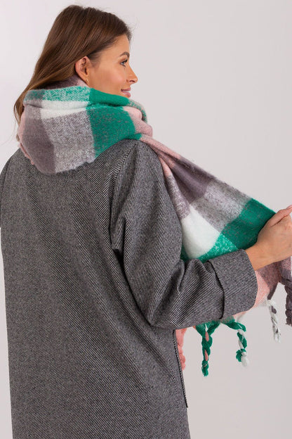 Graceful polyester long scarf in a colourful plaid pattern with tassels by AT, a must-have accessory for luxurious winter styling.