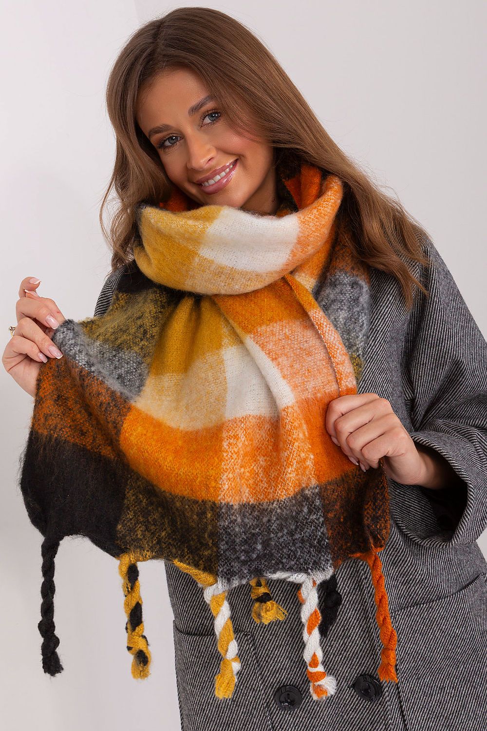 Fashionable Colourful Plaid Long Scarf by AT, highlighting its practical design and stylish charm for chilly seasons.