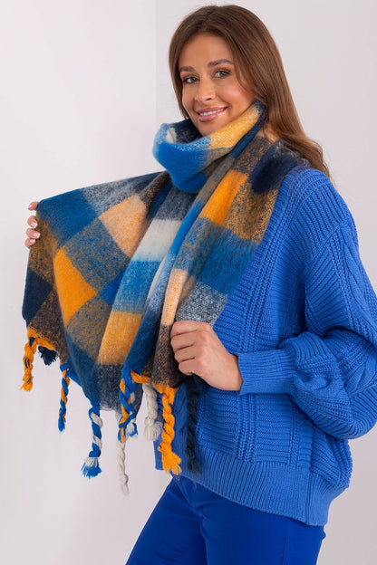 AT's exquisite long scarf featuring a vibrant plaid pattern, made of premium polyester for warmth and comfort during the cooler months.