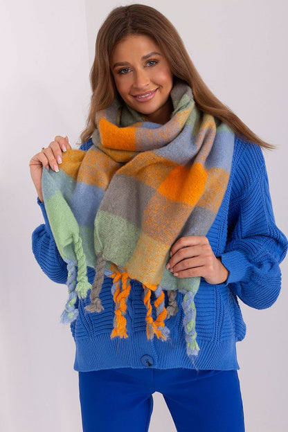 Elegant long scarf by AT in a chic plaid design, crafted from 100% polyester, perfect for adding a touch of luxury to any autumn or winter ensemble.
