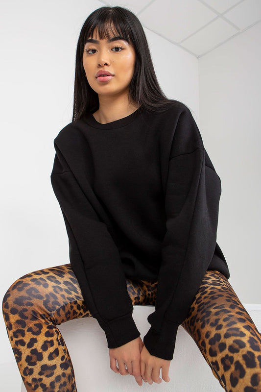 Luxurious Women's Looser Fit Cotton Sweatshirt by Relevance with Ribbed Hem, Perfect for Everyday Elegance in Warm Fabric