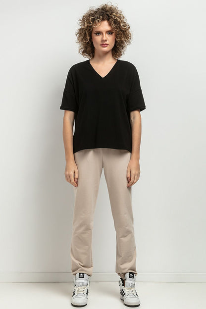 Tessita Luxurious Loose Blouse featuring a delicate V neckline and decorative pleats in an elegant striped design, perfect for sophisticated styling.