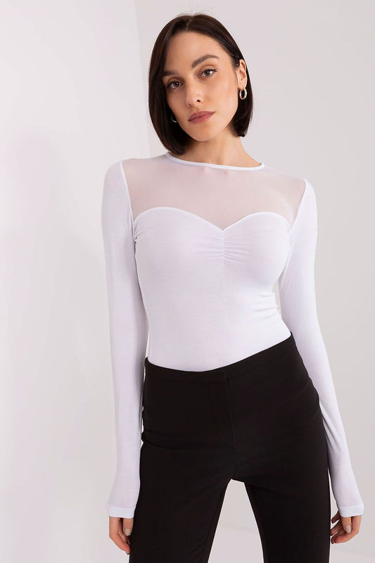 Elegant luxury cotton long sleeve blouse by BFG featuring unique ribbed fabric and stylish neckline, perfect for sophisticated women.