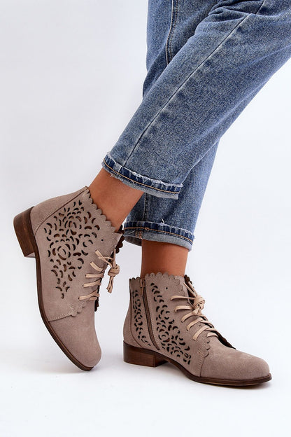 Sophisticated women's ankle boots made from high-quality natural suede leather by Step in Style, with a comfortable natural leather insole and chic lacing.