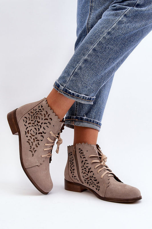 Sophisticated women's ankle boots made from high-quality natural suede leather by Step in Style, with a comfortable natural leather insole and chic lacing.