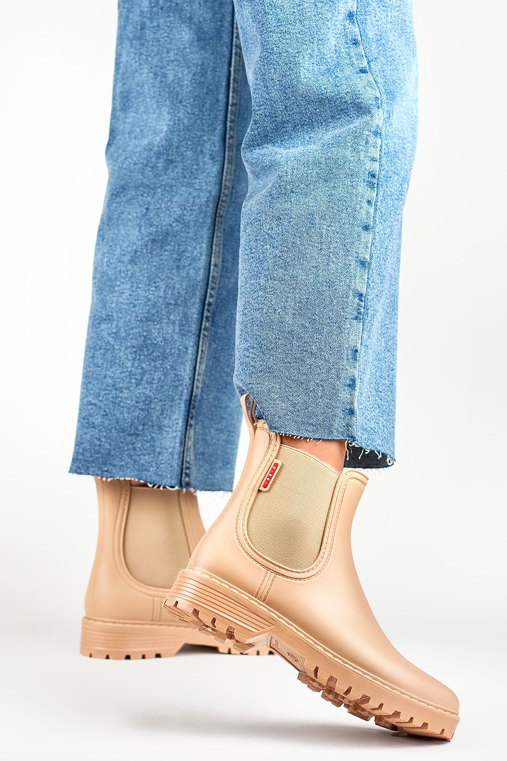 Elegant PRIMO Women's Beige Wellington Boots with 14cm Rubber Upper and Stylish Low Heel for Autumn-Winter Fashion.