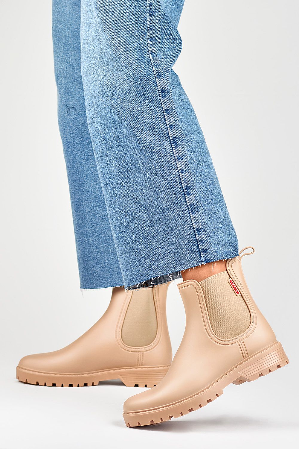 Luxurious PRIMO Women's Comfortable Beige Wellington Boots, featuring a 3.5cm Heel and Durable Design for Trendy Rainy Days.