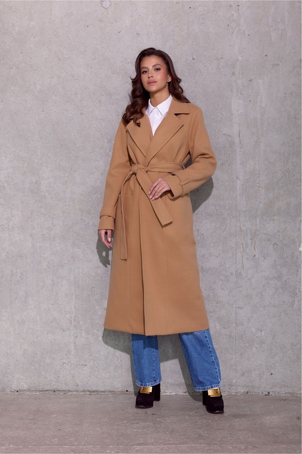 Vivienne Midi Insulated Coat by Roco Fashion featuring a waist tie and elegant decorative pockets, perfect for winter styling.