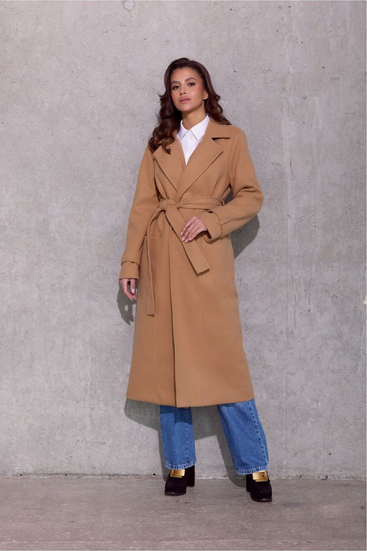 Vivienne Midi Insulated Coat by Roco Fashion featuring a waist tie and elegant decorative pockets, perfect for winter styling.
