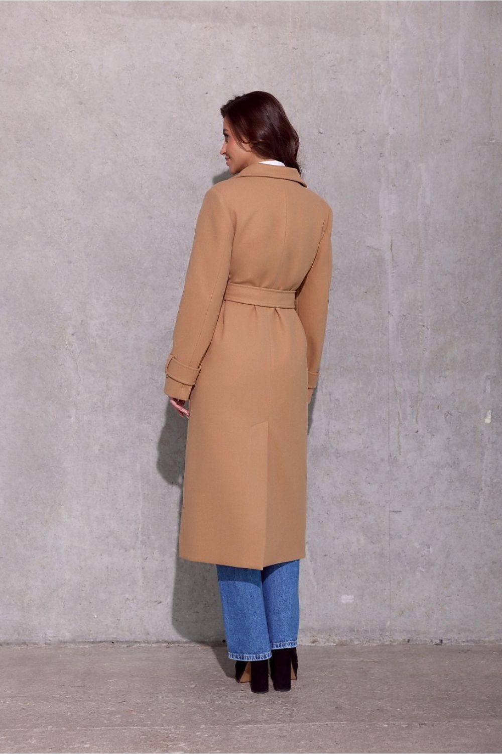 Full-length image of the Vivienne Midi Insulated Coat by Roco Fashion, highlighting its elegant midi length and warm insulation.