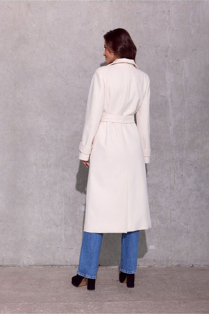 Luxury Vivienne Midi Insulated Coat by Roco Fashion, featuring a stylish waist tie, elegant decorative pockets, and chic cuff details, perfect for sophisticated winter styling.